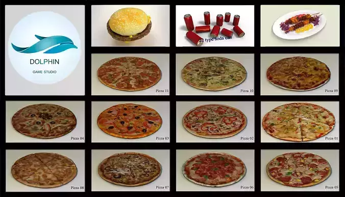 Foods pizza with olives and tomatoes 3D Model Collection