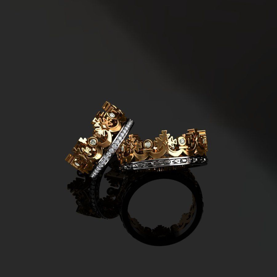 Rings two gold crown 3D print model_7
