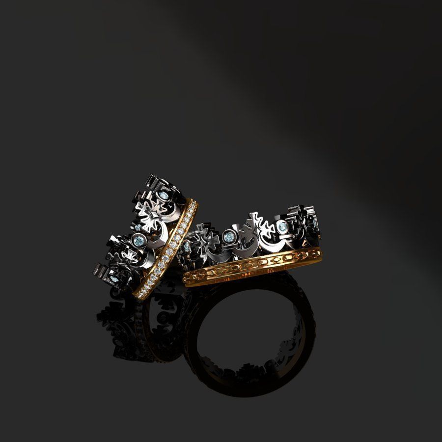 Rings two gold crown 3D print model_10