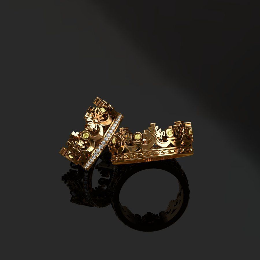 Rings two gold crown 3D print model_6