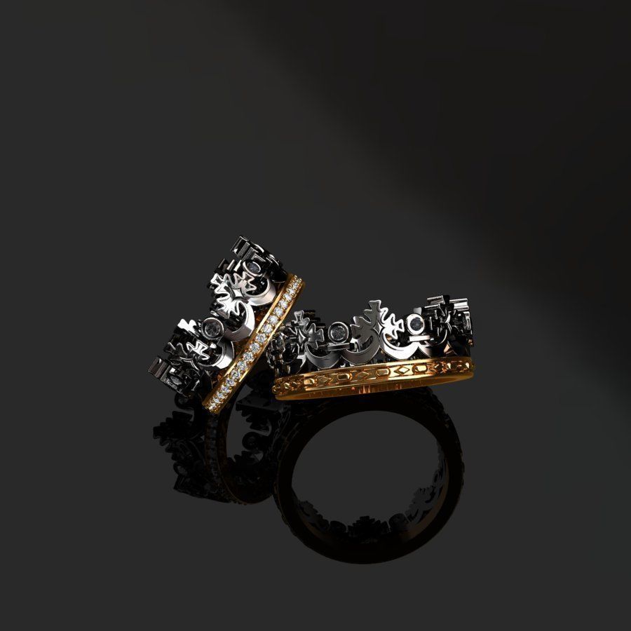 Rings two gold crown 3D print model_9