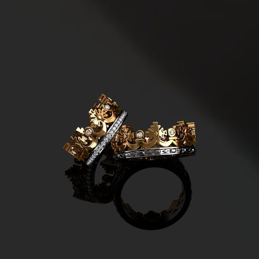 Rings two gold crown 3D print model_8