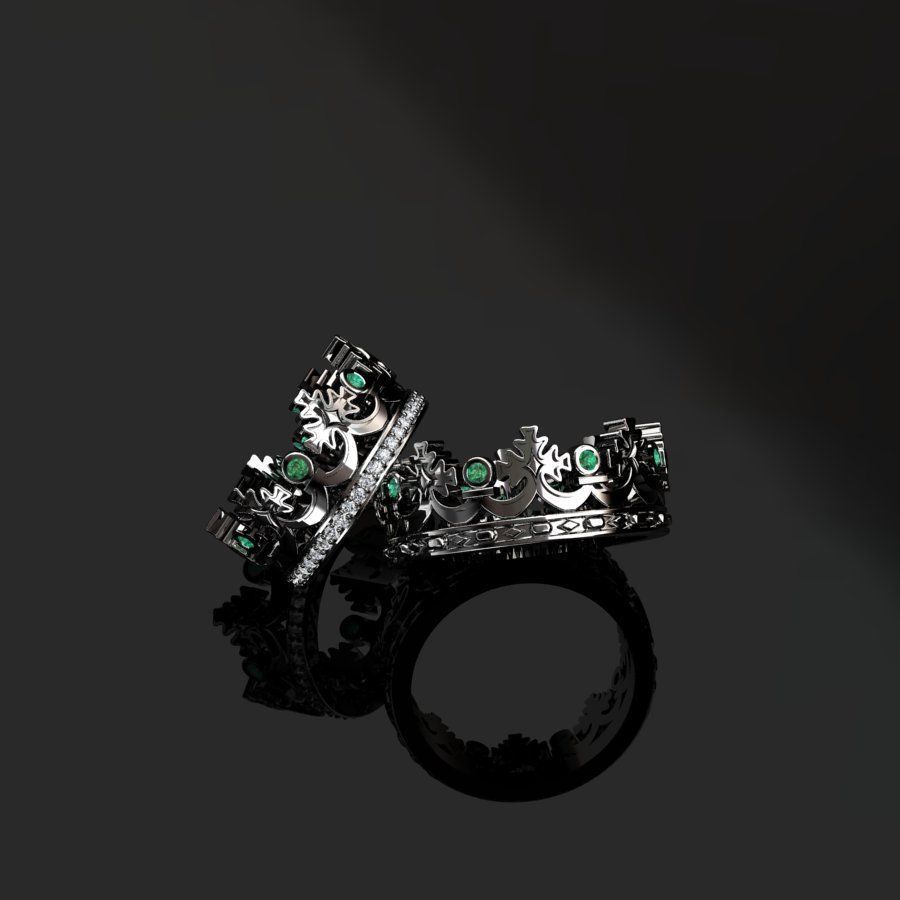 Rings two gold crown 3D print model_5