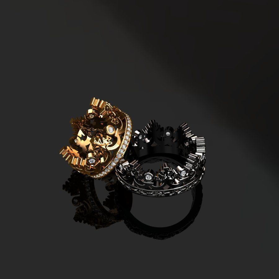 Rings two gold crown 3D print model_1