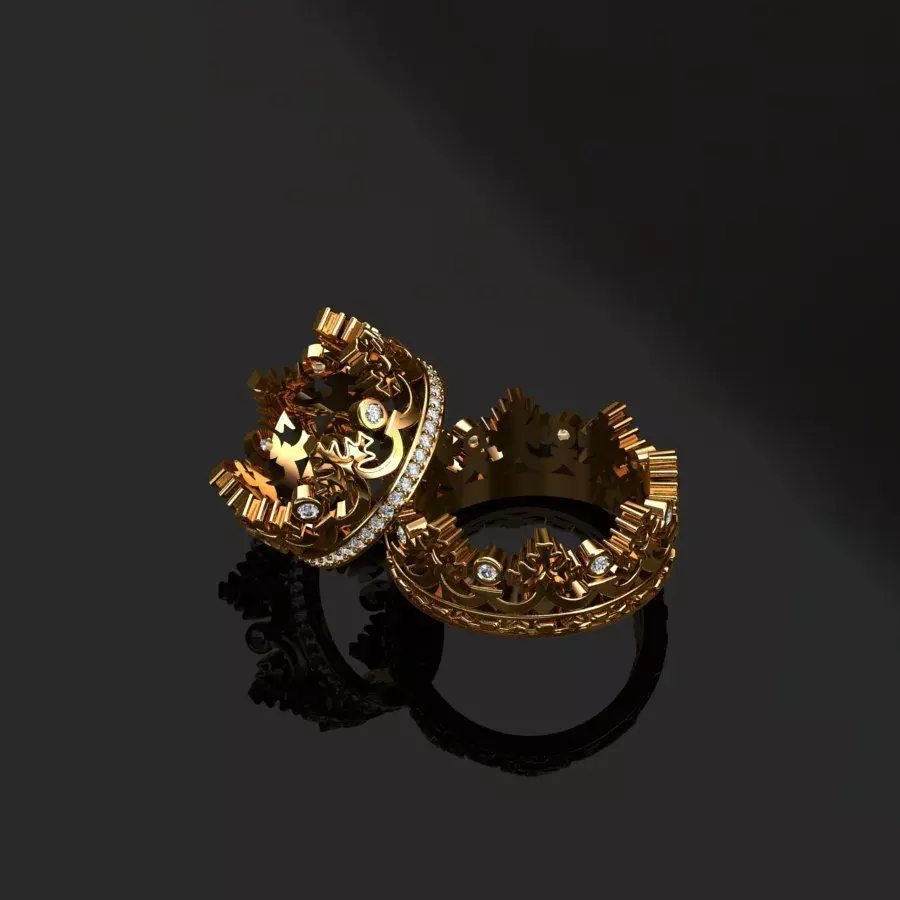Rings two gold crown 3D print model_0