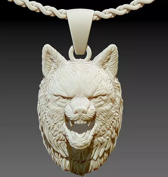 angry wolf pendant 3D print model_0