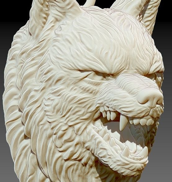 angry wolf pendant 3D print model_1