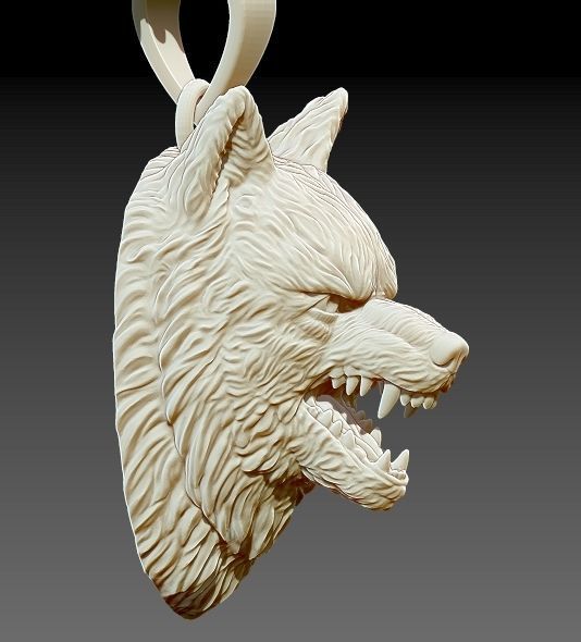 angry wolf pendant 3D print model_3