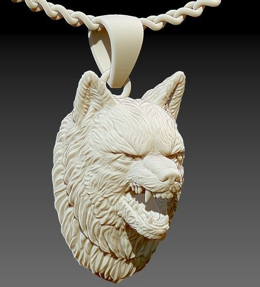 angry wolf pendant 3D print model_2