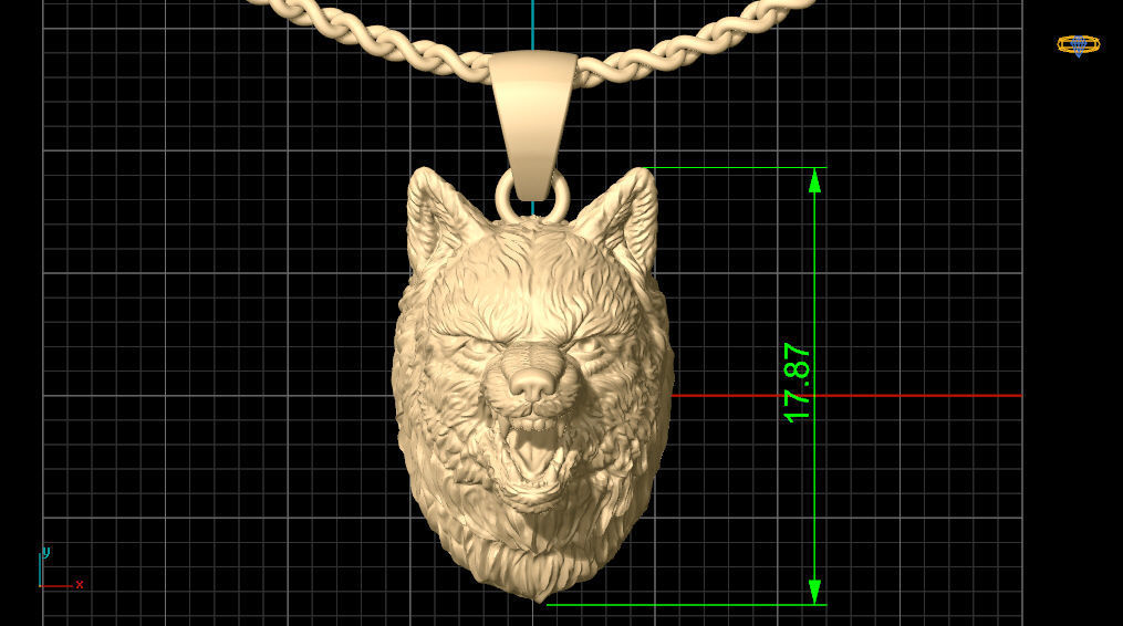 angry wolf pendant 3D print model_5