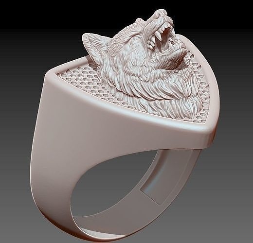angry wolf ring 3D print model