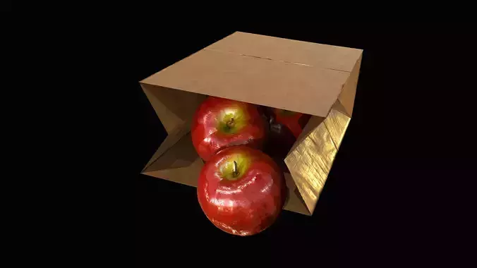 Paper Bag with apples PBR 3D Model Collection