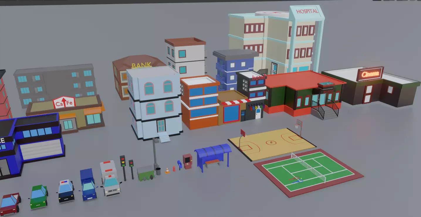 Low Poly City Pack Low-poly 3D model_0