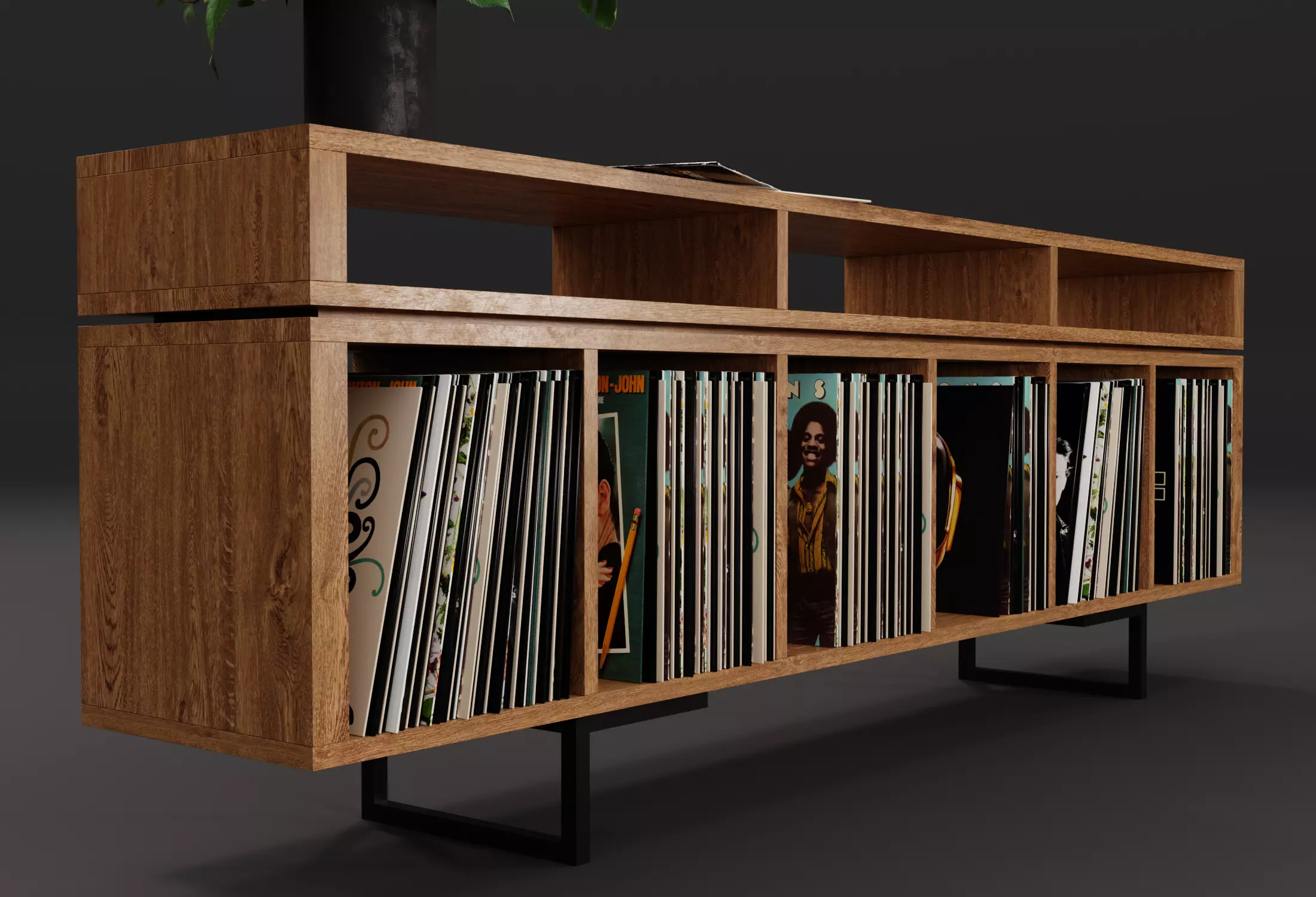 Vinyl LP Storage with Record Player Stand PBR 3D model_0