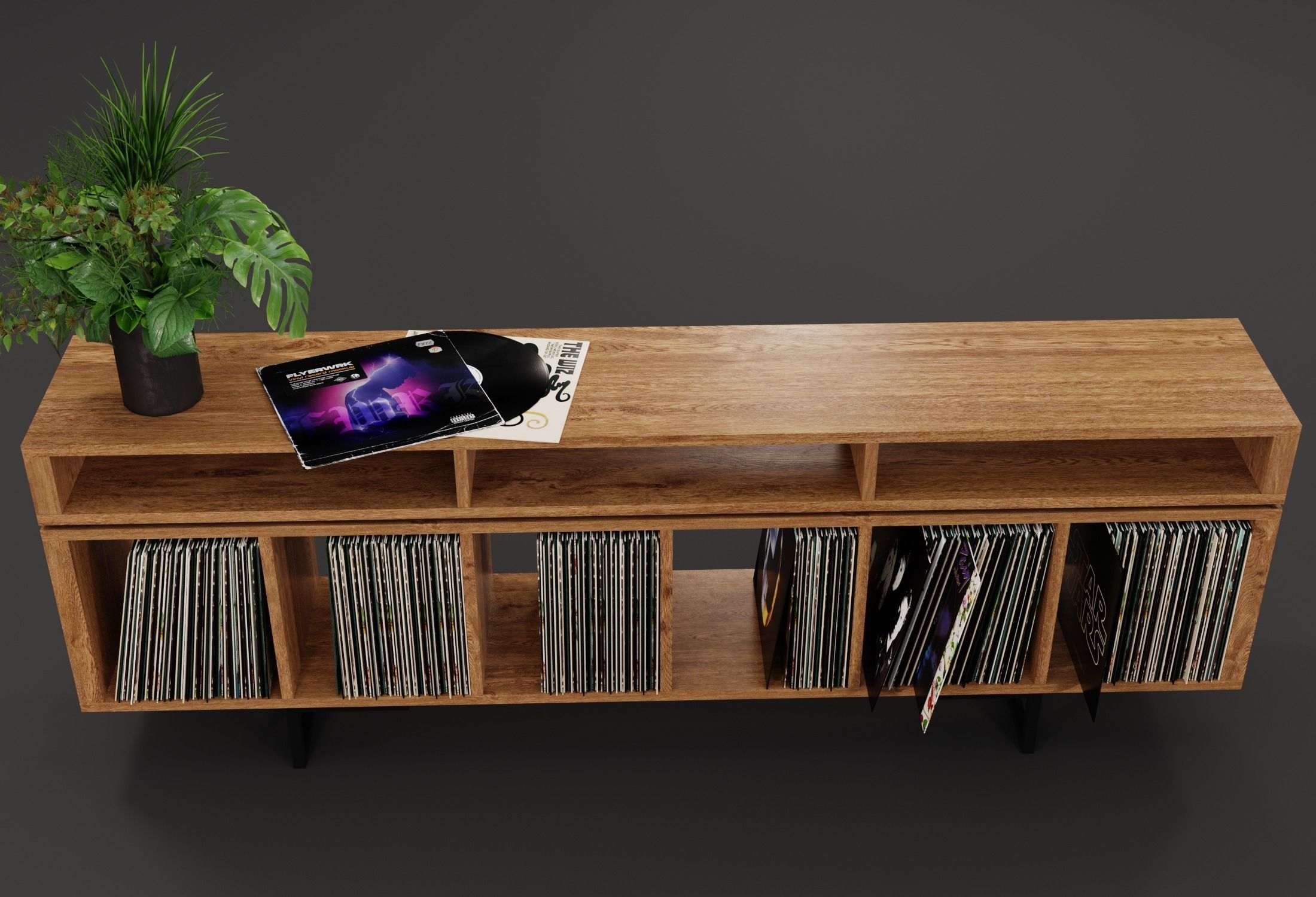 Vinyl LP Storage with Record Player Stand PBR 3D model_8