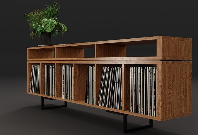 Vinyl LP Storage with Record Player Stand PBR 3D model 5