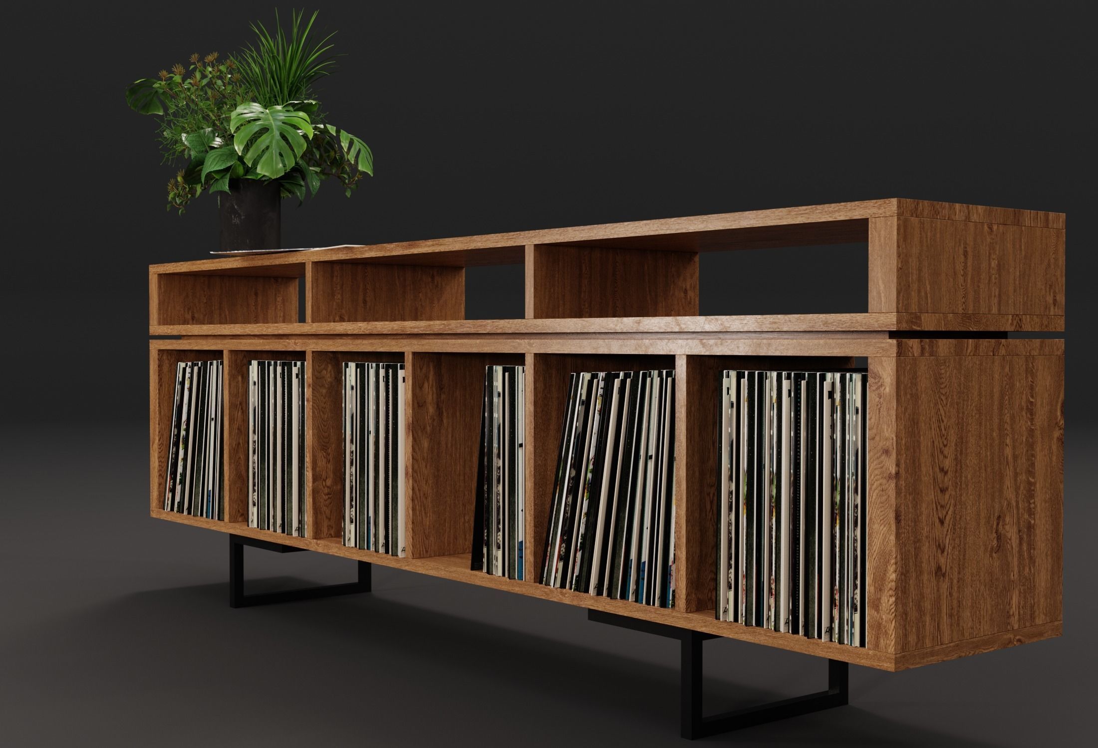 Vinyl LP Storage with Record Player Stand PBR 3D model_4