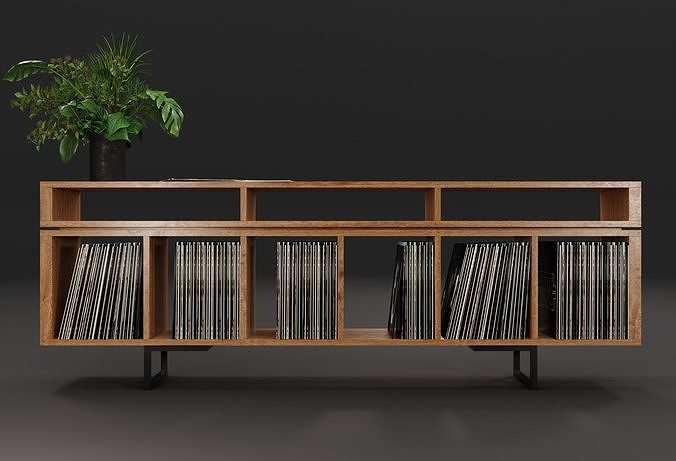 Vinyl LP Storage with Record Player Stand PBR 3D model 6