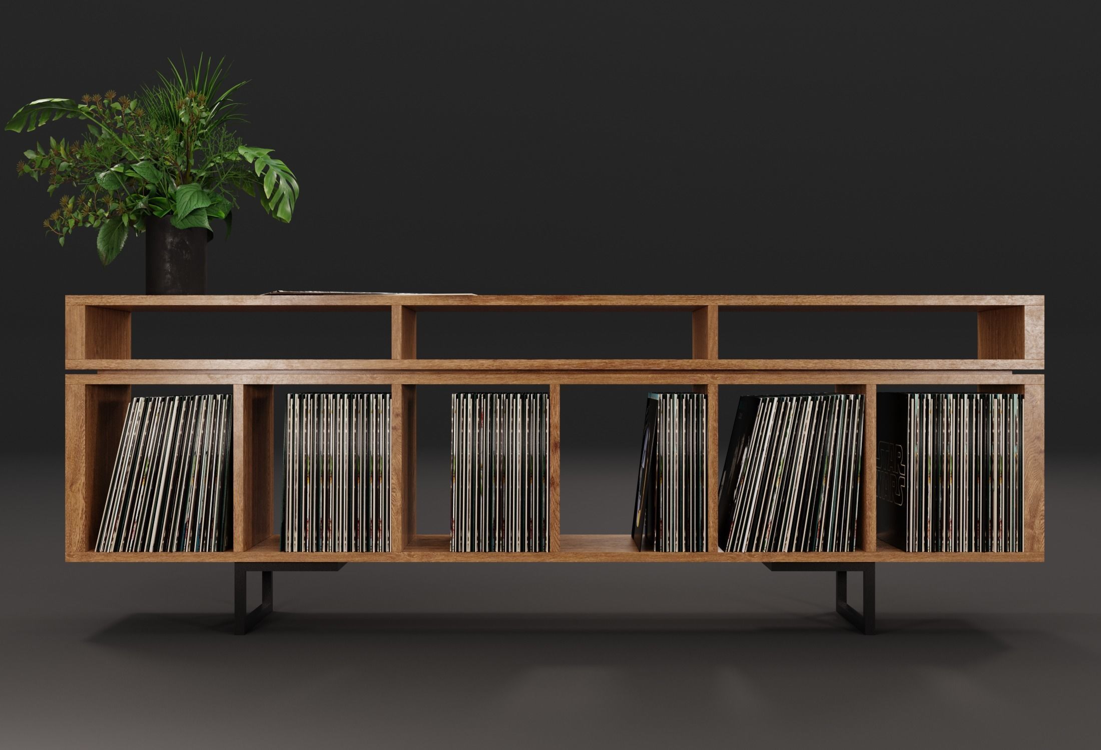 Vinyl LP Storage with Record Player Stand PBR 3D model_5