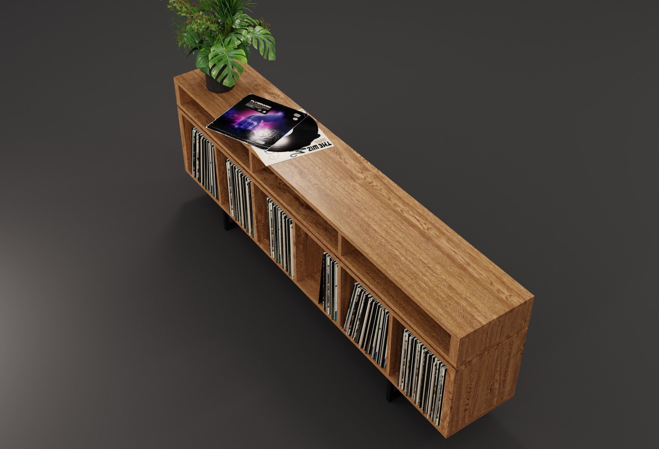 Vinyl LP Storage with Record Player Stand PBR 3D model_3