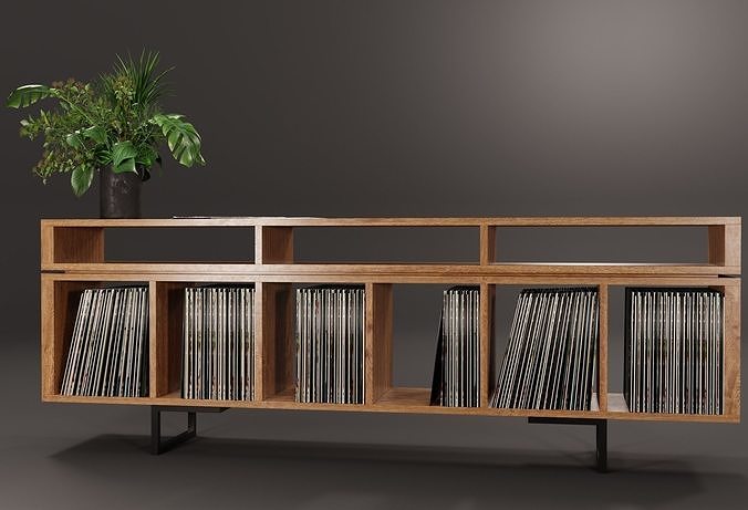 Vinyl LP Storage with Record Player Stand PBR 3D model 2