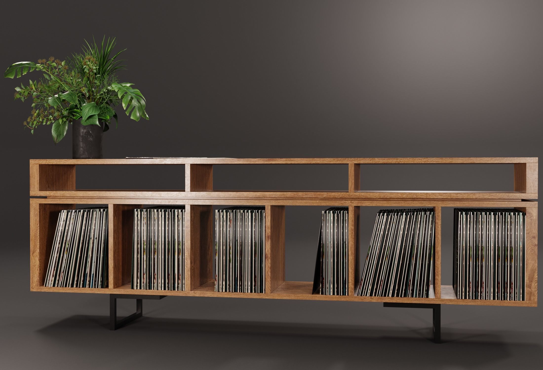 Vinyl LP Storage with Record Player Stand PBR 3D model_1