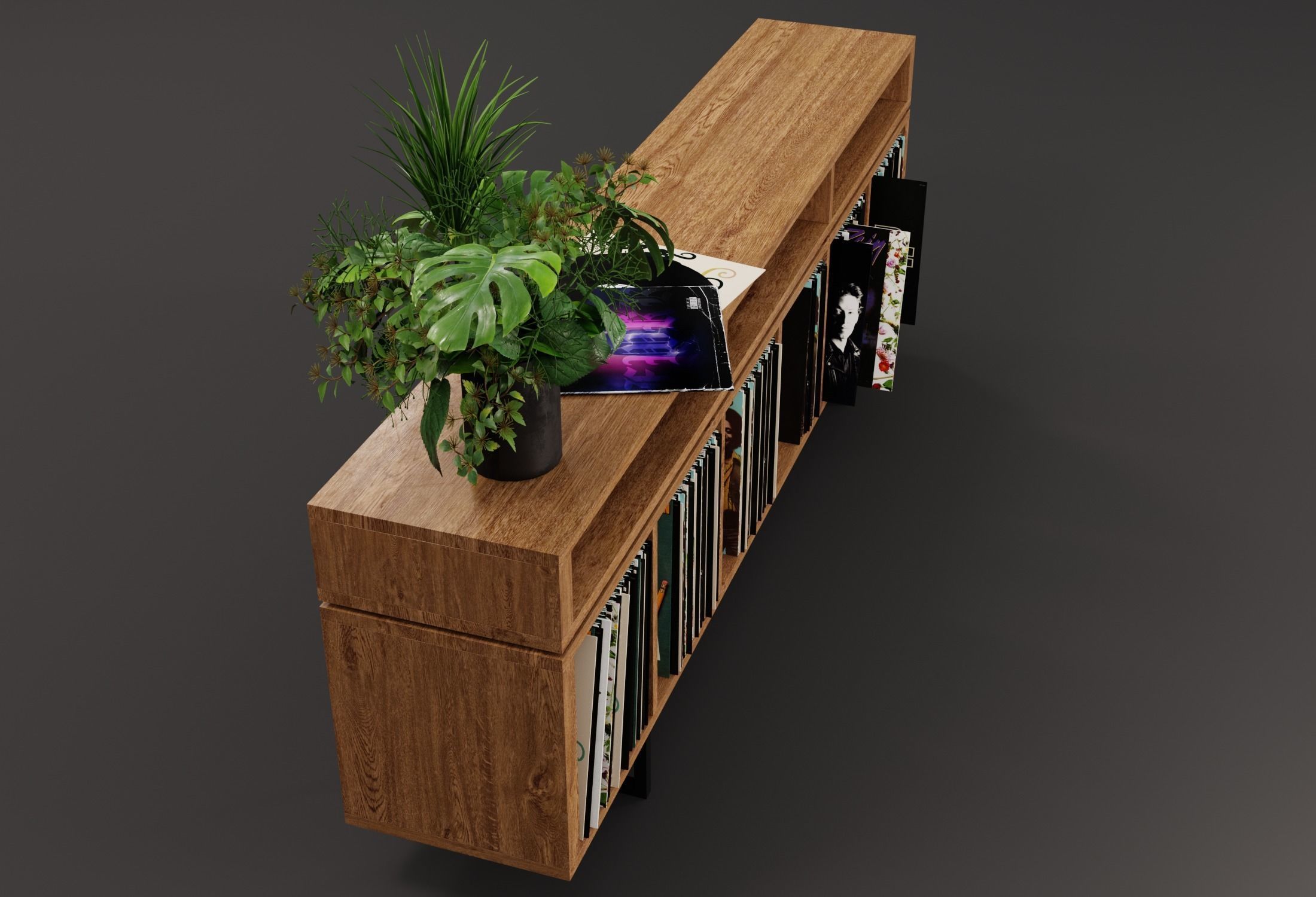 Vinyl LP Storage with Record Player Stand PBR 3D model_7