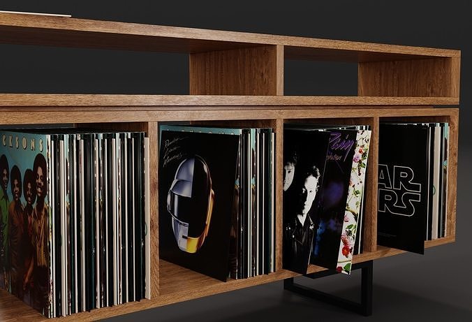 Vinyl LP Storage with Record Player Stand PBR 3D model 7
