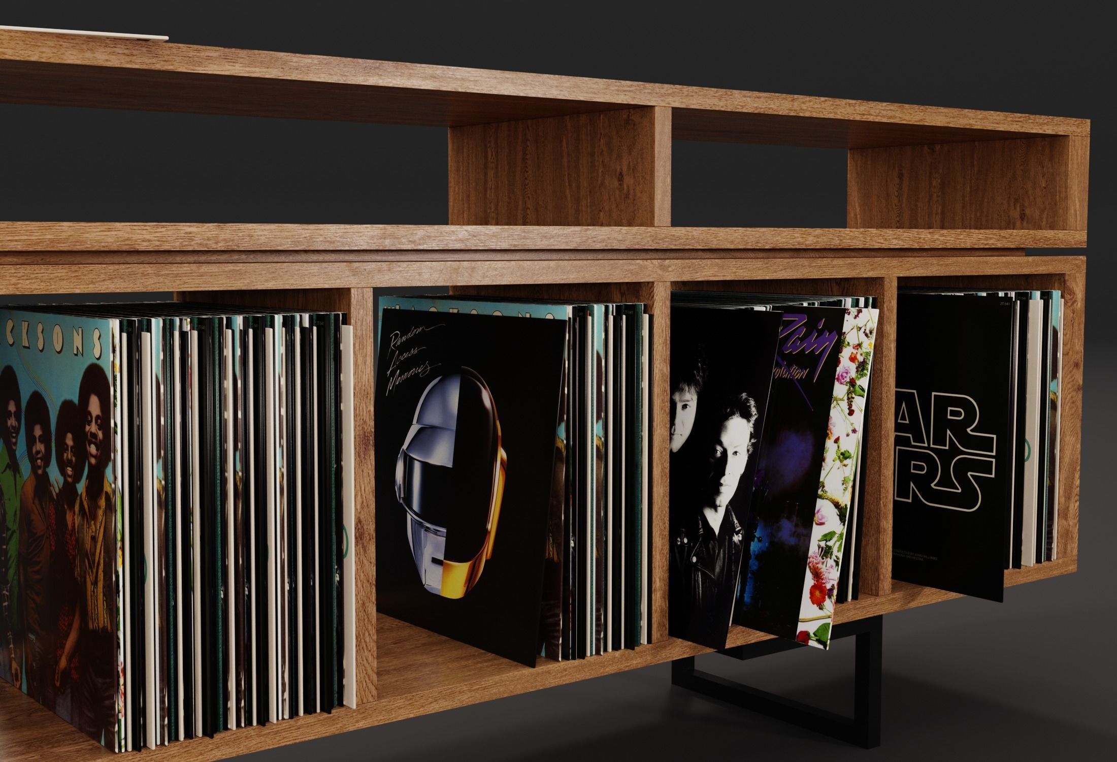 Vinyl LP Storage with Record Player Stand PBR 3D model_6