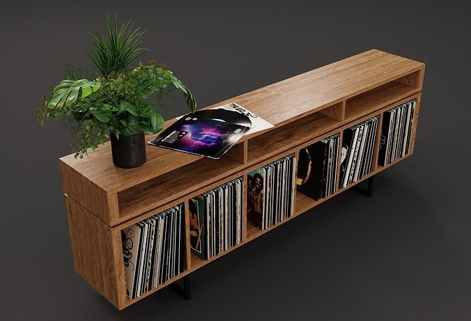 Vinyl LP Storage with Record Player Stand PBR 3D model 3