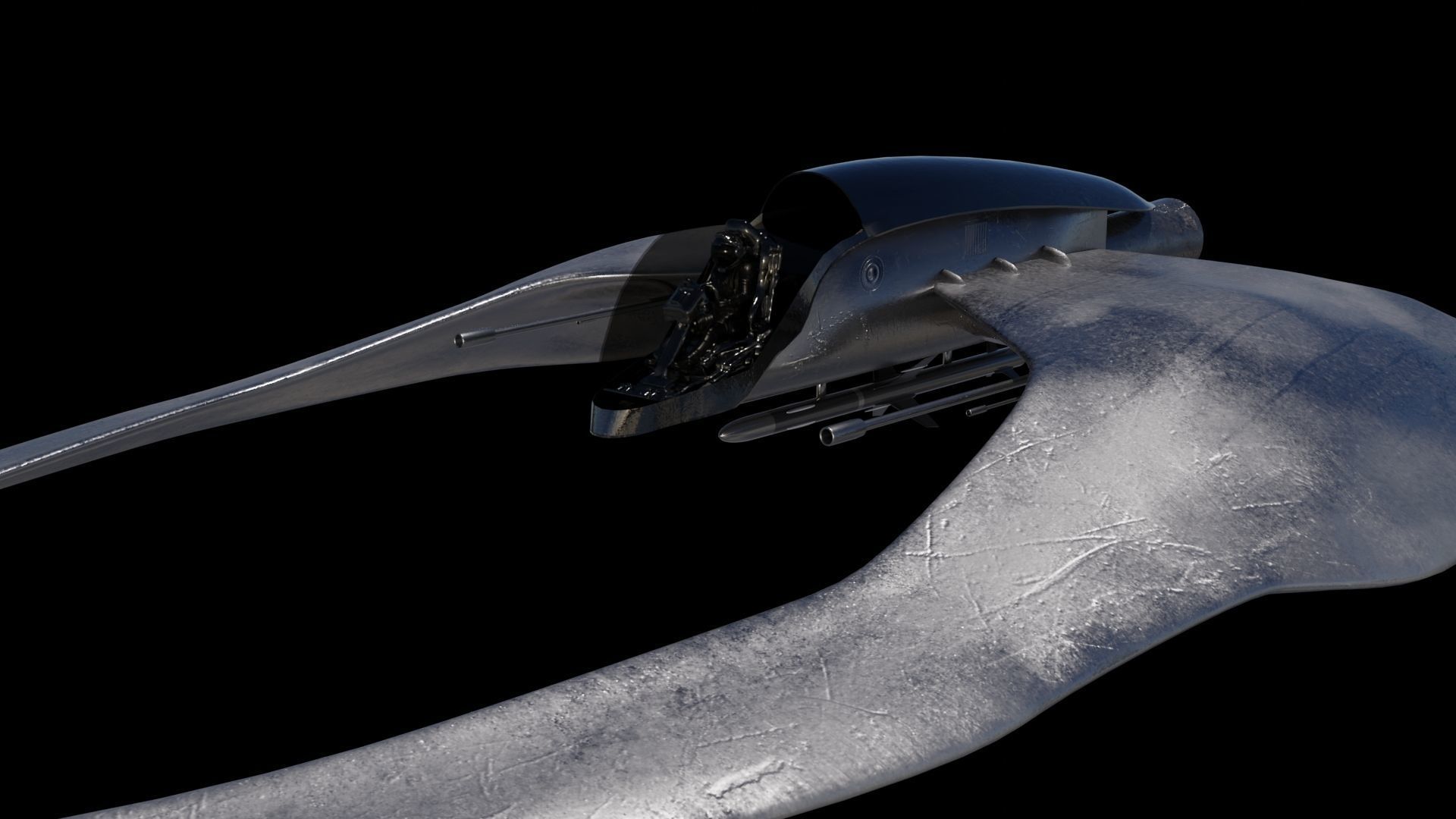 Spaceship 3D model Low poly futuristic aircraft Low-poly 3D model_4