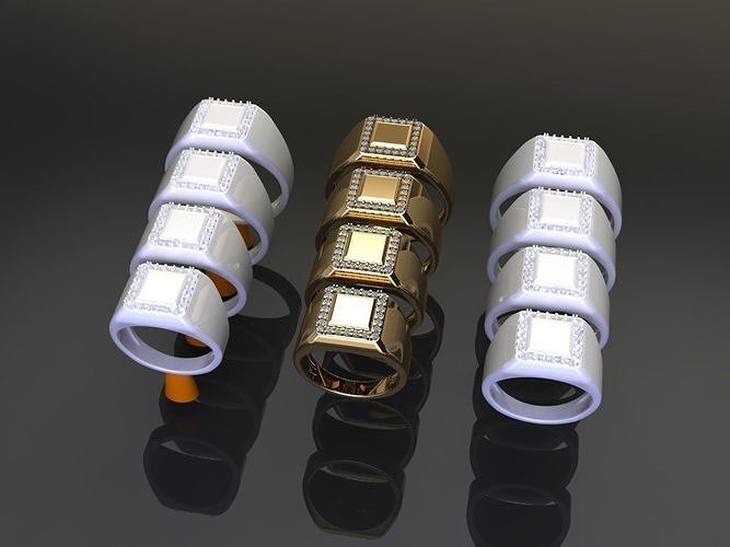 Square Signet Ring Rounded Shank Mix Sizes 3D print model