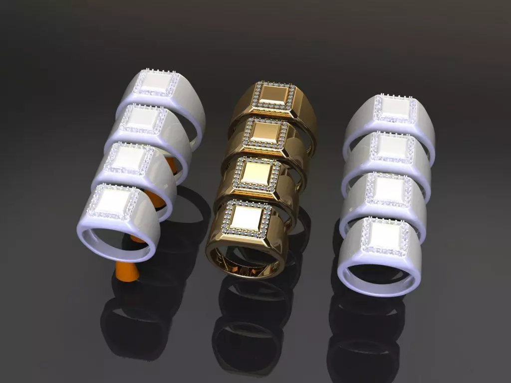 Square Signet Ring Rounded Shank Mix Sizes 3D print model_0