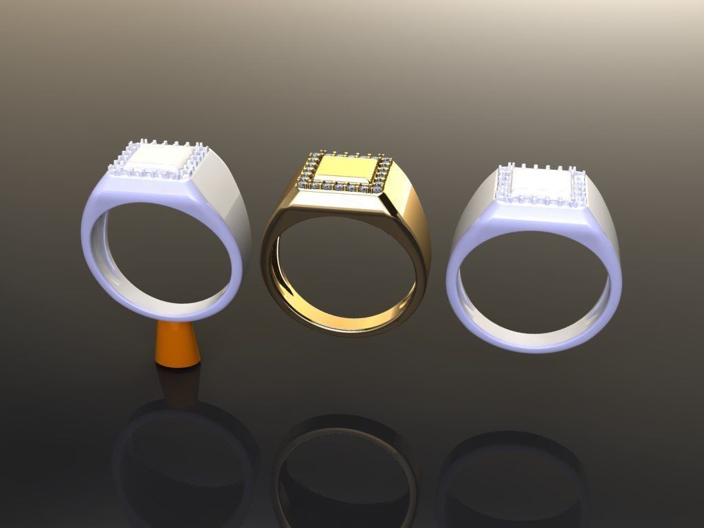 Square Signet Ring Rounded Shank Mix Sizes 3D print model_1