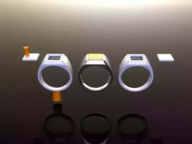 Square Signet Ring Two Tone Mix Size