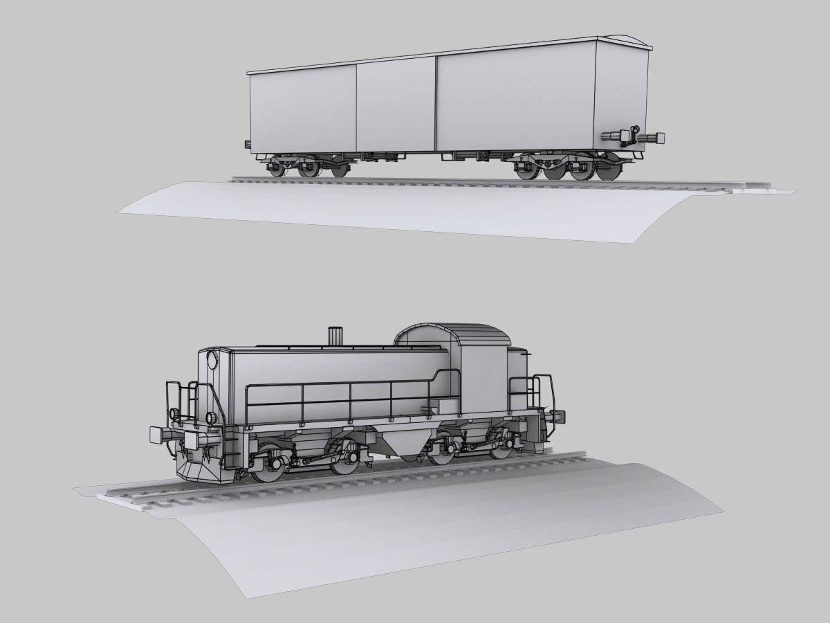 Lowpoly Locomotive and Wagon  Low-poly 3D model_3