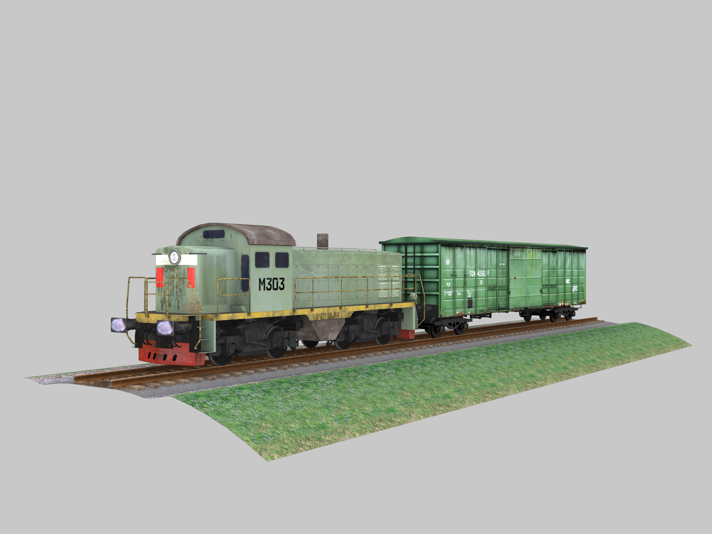 Lowpoly Locomotive and Wagon  Low-poly 3D model_1