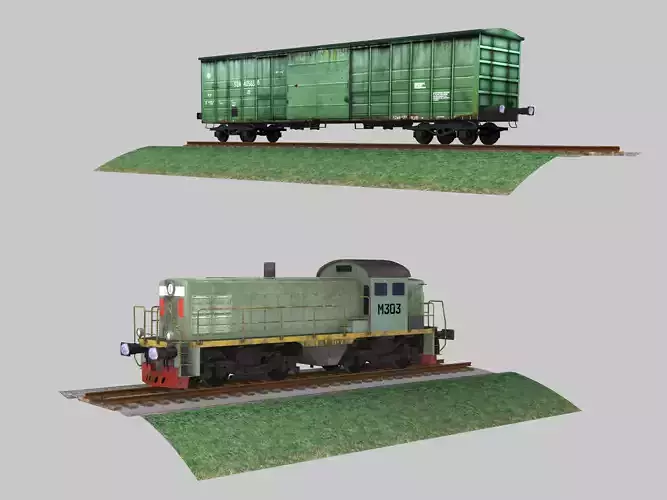 Lowpoly Locomotive and Wagon 