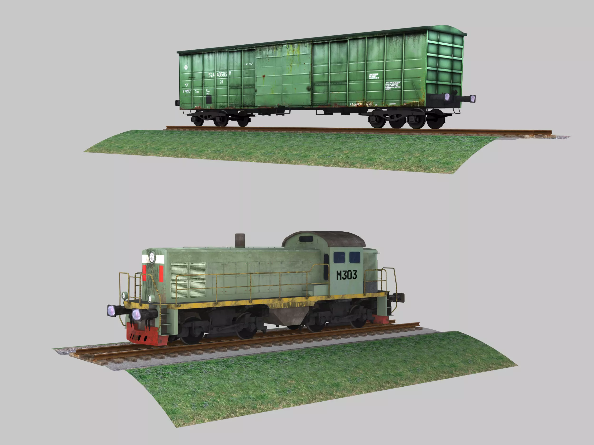 Lowpoly Locomotive and Wagon  Low-poly 3D model_0