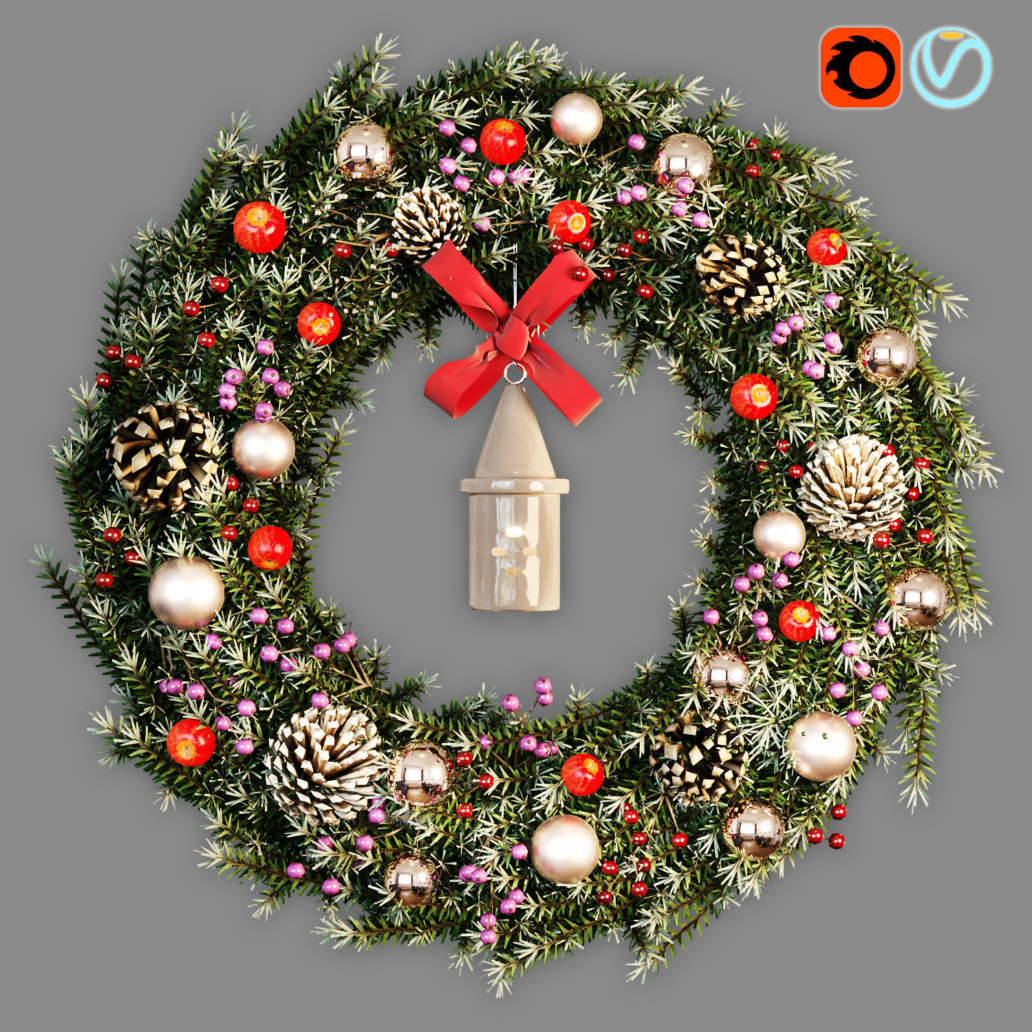 Christmas wreath 3D model_1
