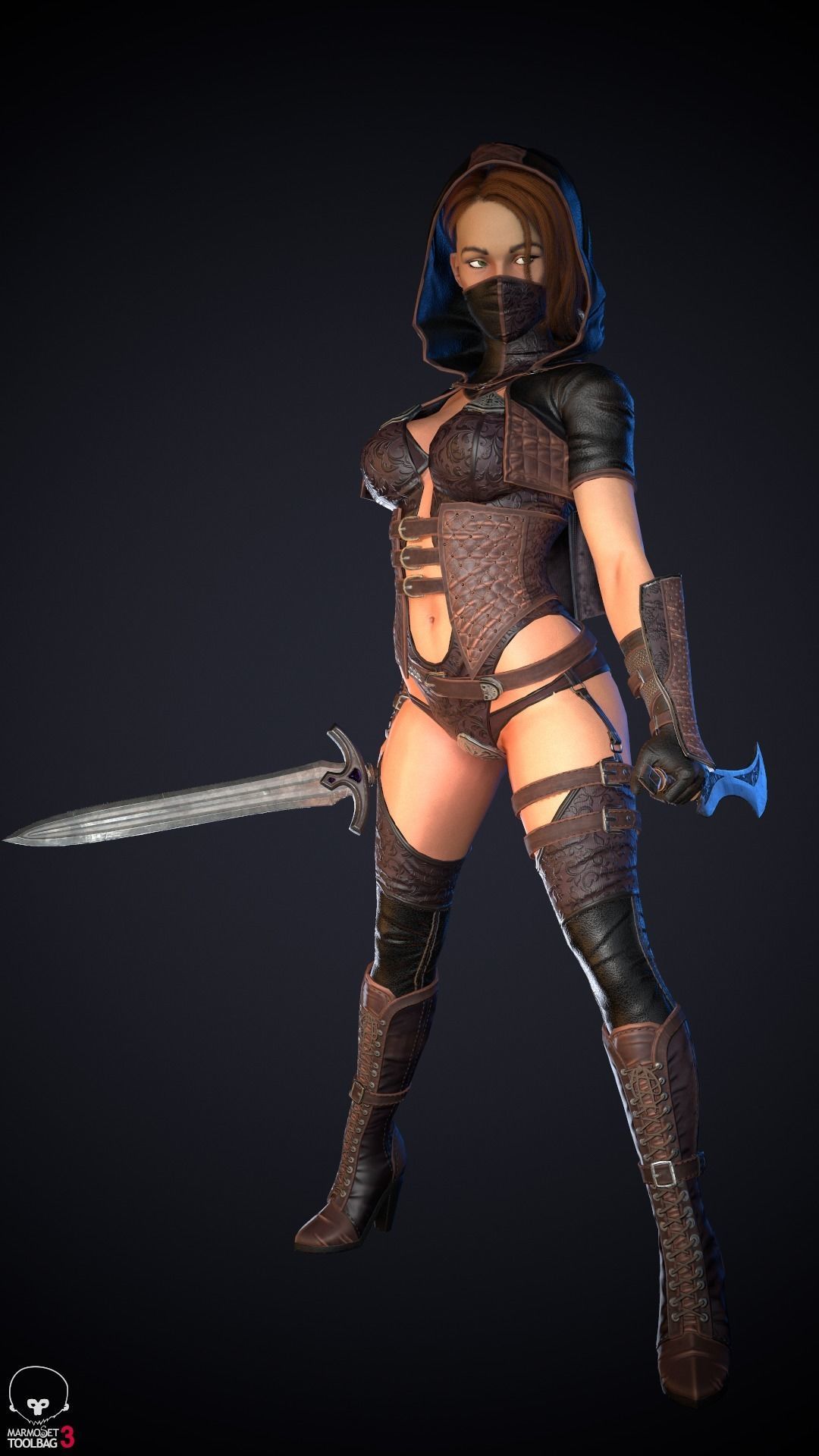 Thief woman holding sword Low-poly 3D model_5