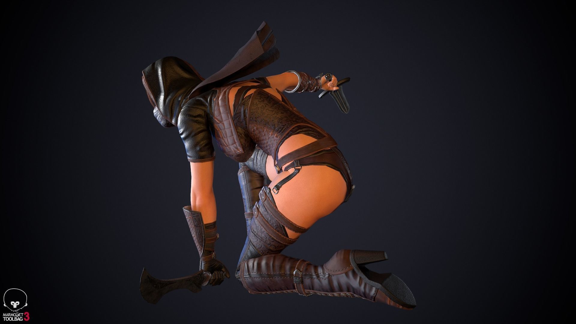 Thief woman holding sword Low-poly 3D model_29