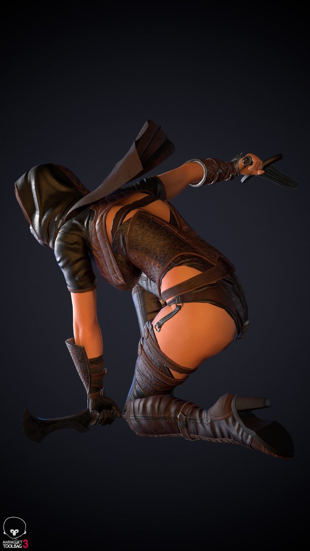 Thief woman holding sword Low-poly 3D model_32