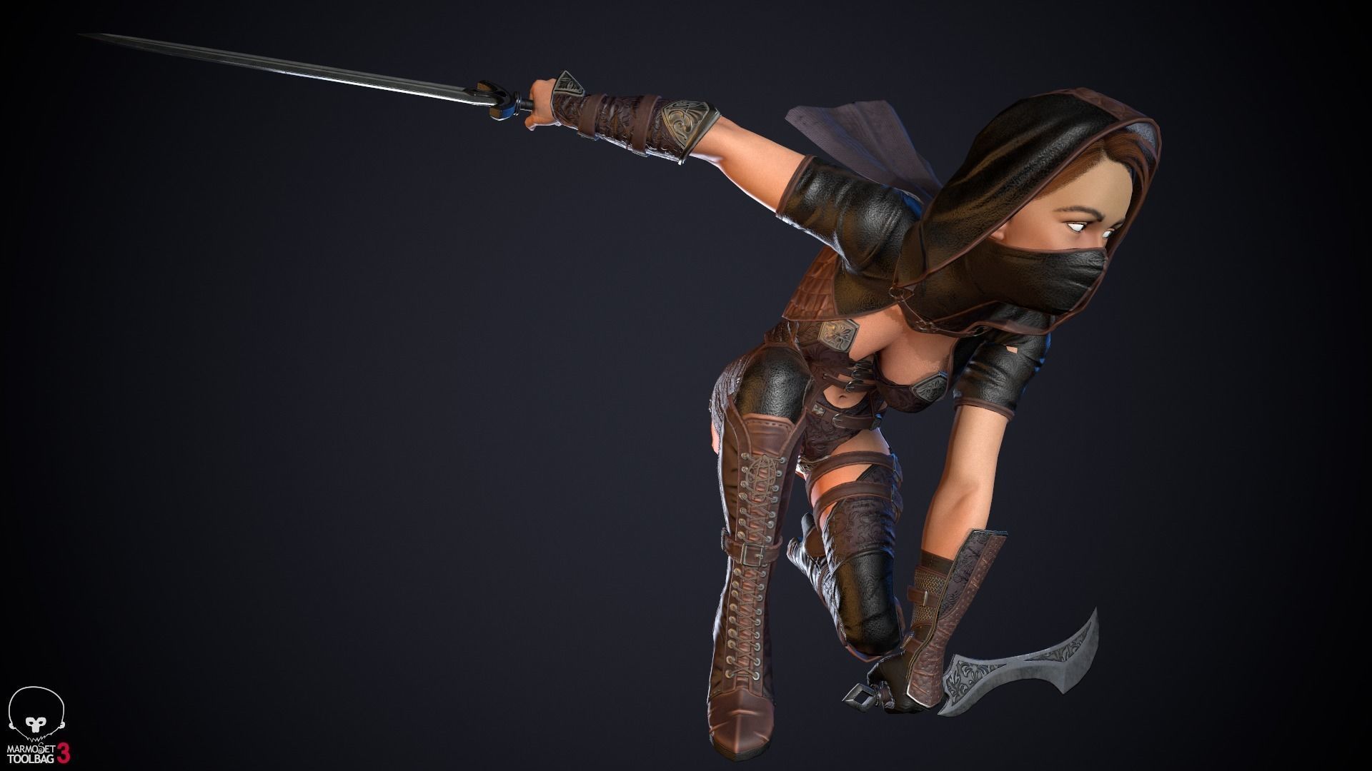Thief woman holding sword Low-poly 3D model_28