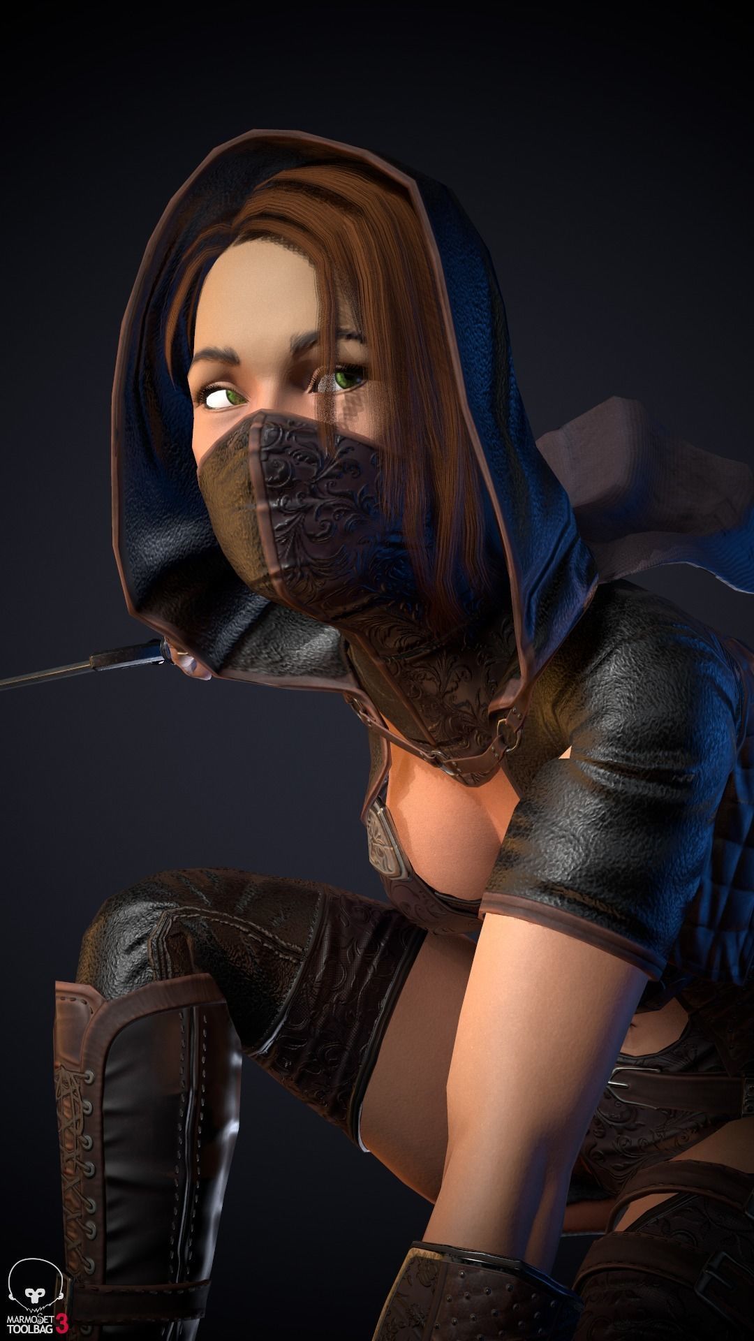 Thief woman holding sword Low-poly 3D model_34