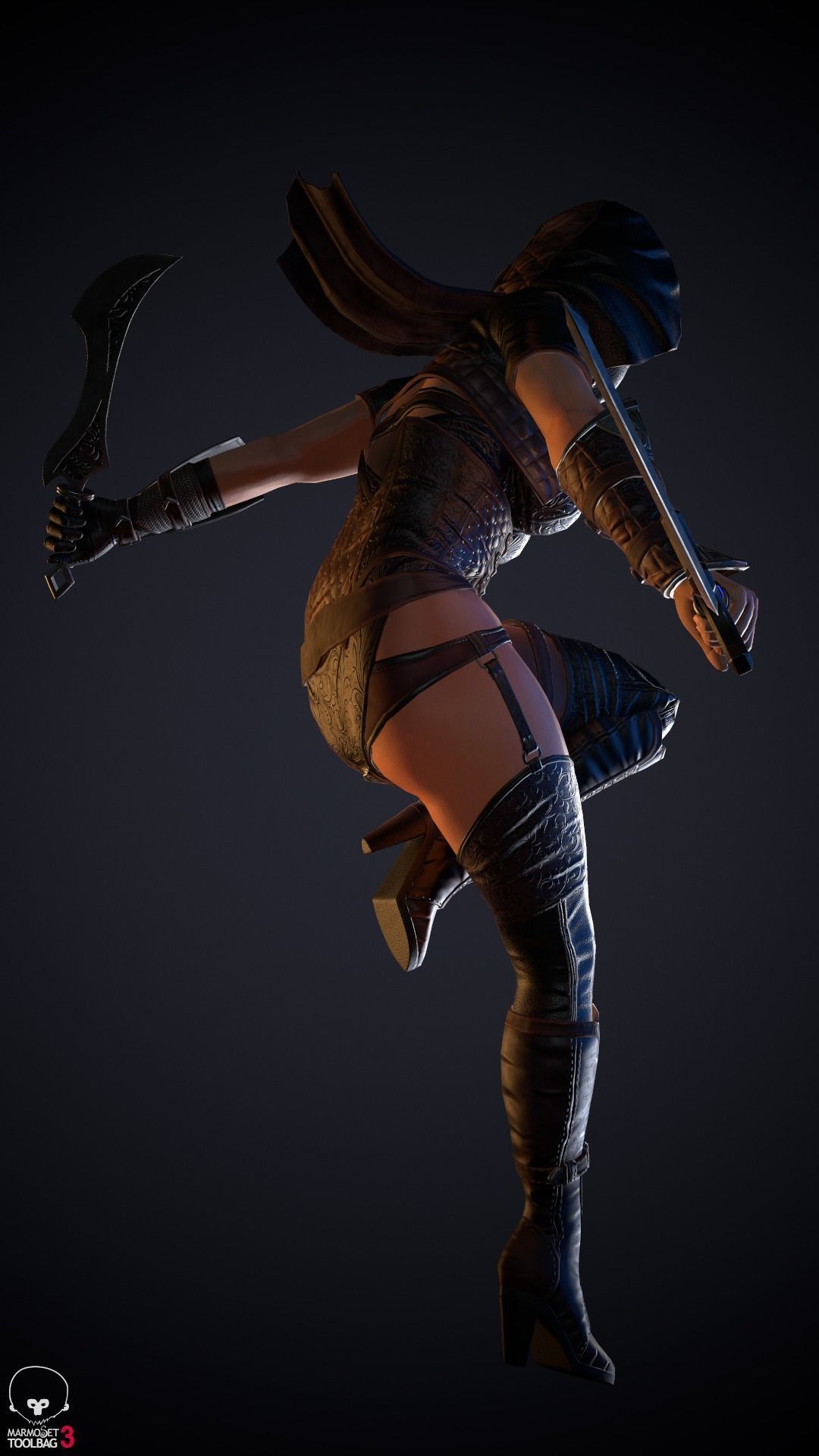 Thief woman holding sword Low-poly 3D model_38