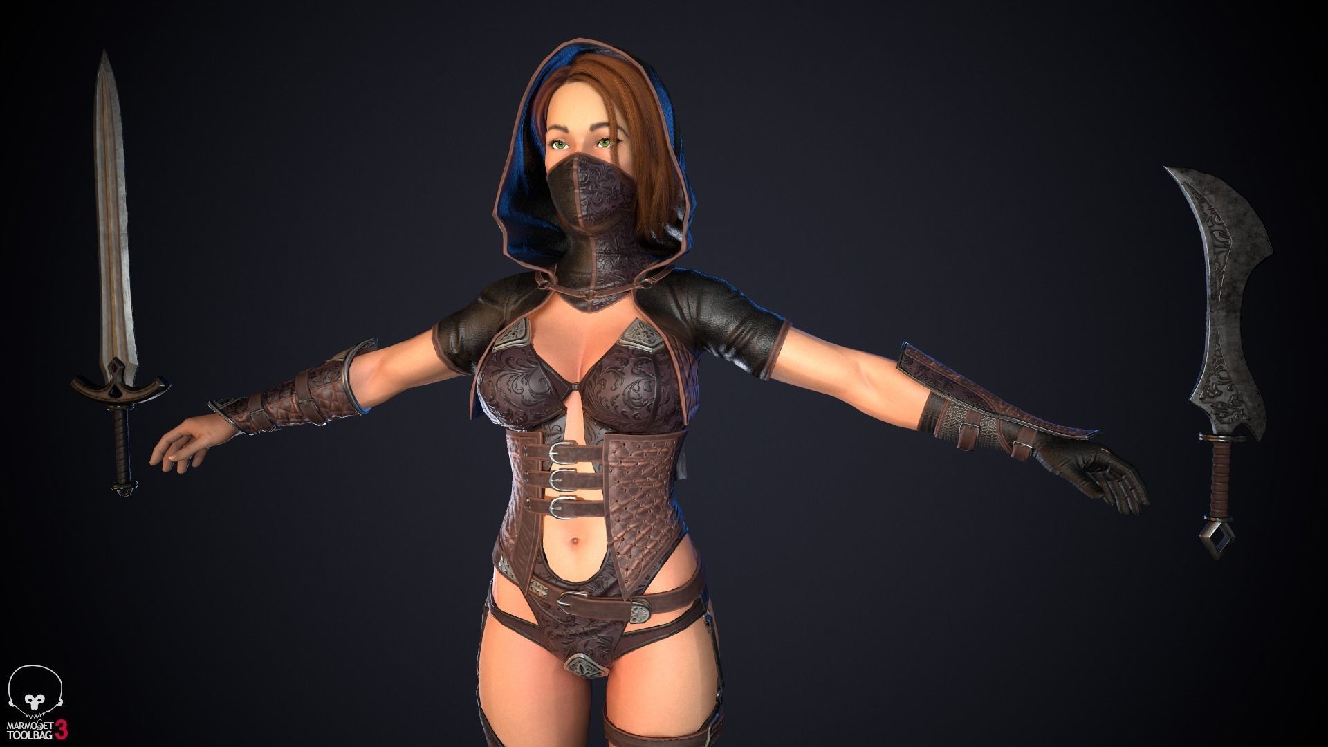 Thief woman holding sword Low-poly 3D model_48