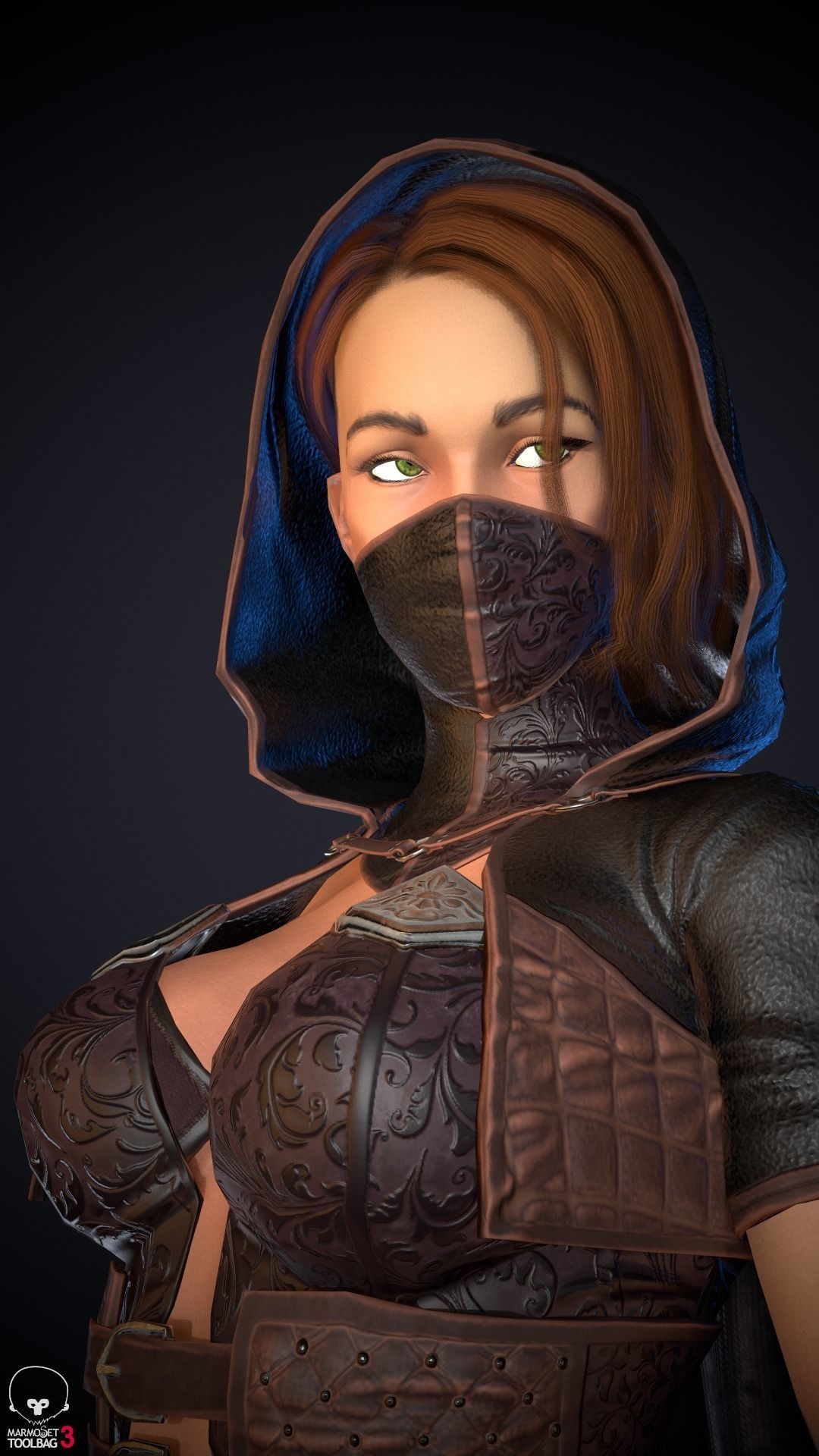 Thief woman holding sword Low-poly 3D model_16