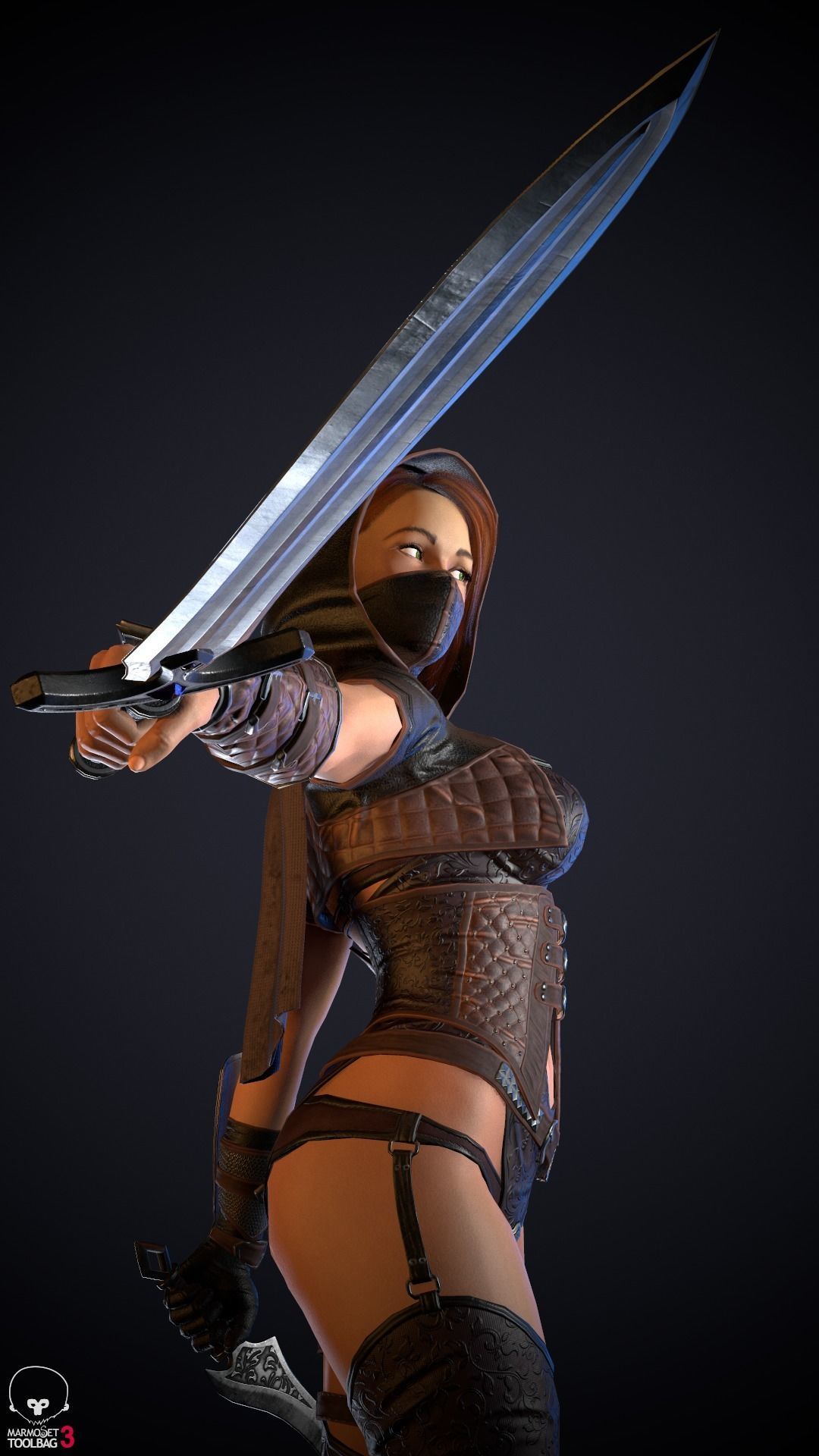 Thief woman holding sword Low-poly 3D model_18