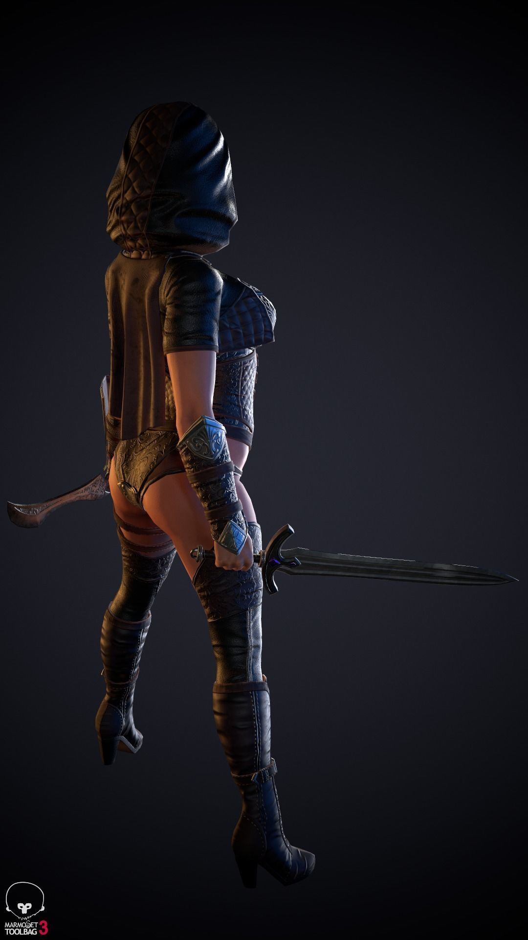 Thief woman holding sword Low-poly 3D model_8